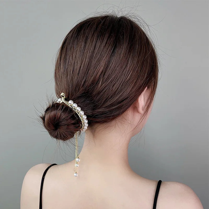 Rhinestone Pearl Ponytail Hairpin Women Girls Elegant Hair Grab Clip Girls Updo Barrettes Headwear Girls Kids Hair Accessories Quake