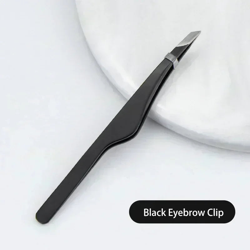 Gold Silver Black Stainless Steel Hair Removal Tweezers Eyebrow Tweezers Slant Tip Makeup Tools Point Tip Flat Tip Rose Cosmetic Quake M385 black