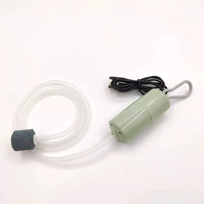 Portable USB Aquarium Air Pump:Mini Oxygenator for Fish Tanks and Aquatic Accessories Quake green