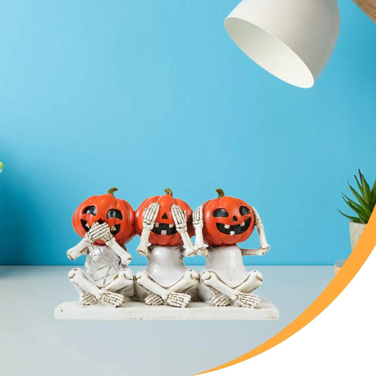 Creative Skeleton Pumpkin Figurine Resin Decor Statue for Room Decoration Shelf Cabinet Halloween Centerpiece Quake