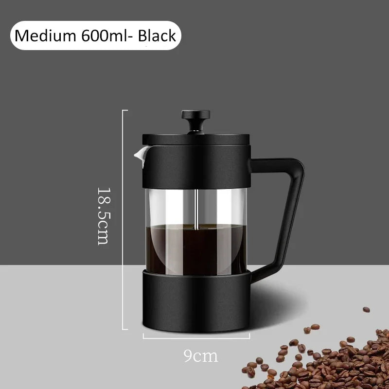 350/600/1000ML French Press Coffee Maker Pot Thickened Borosilicate Glass French Press Coffee Maker Multifunction Hand Punch Pot Quake 600ML