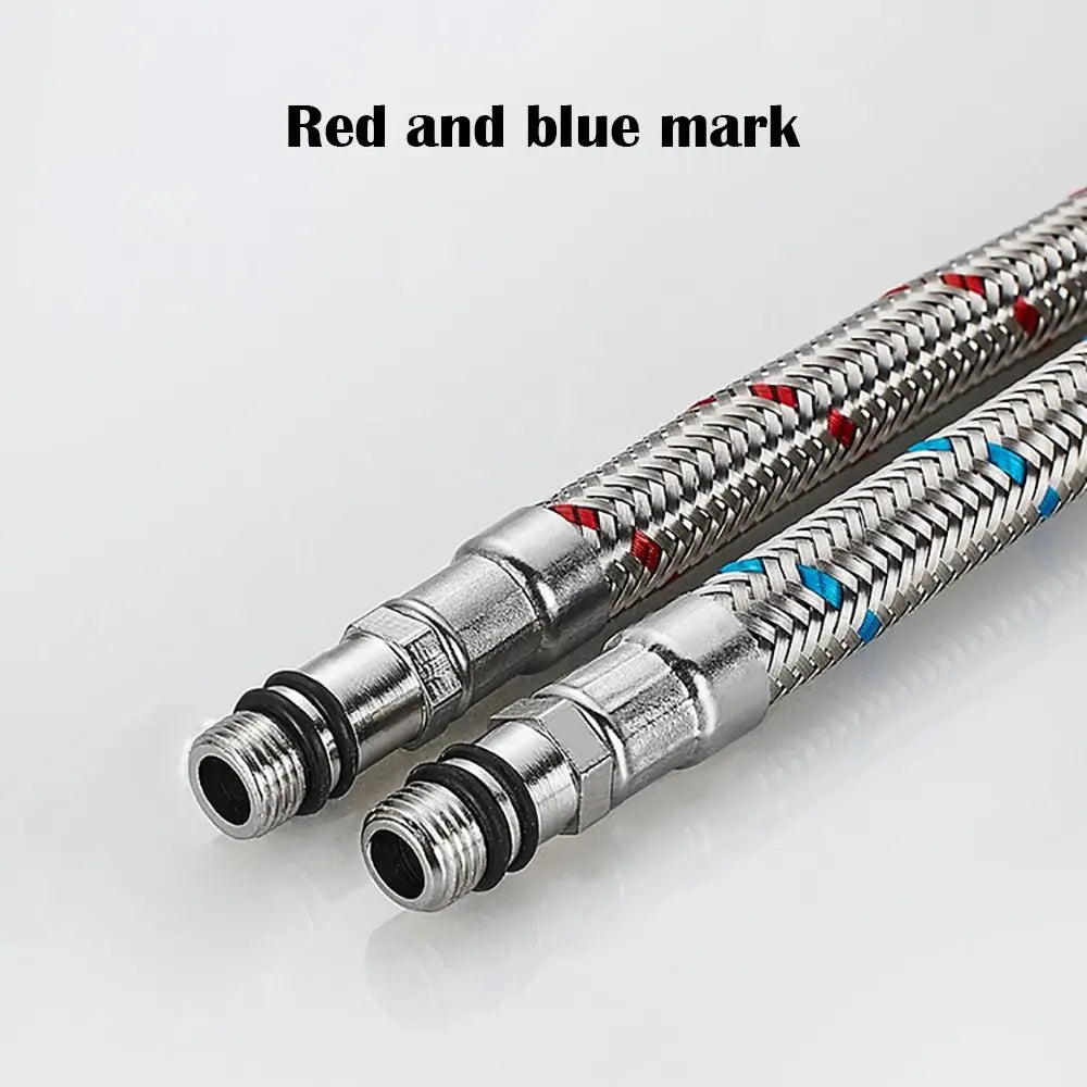 1Pair Single Head Cold and Hot Water Inlet Pipe Stainless Steel Woven Basin Water Tube Replacement Sink Kitchen Faucet Connector Quake