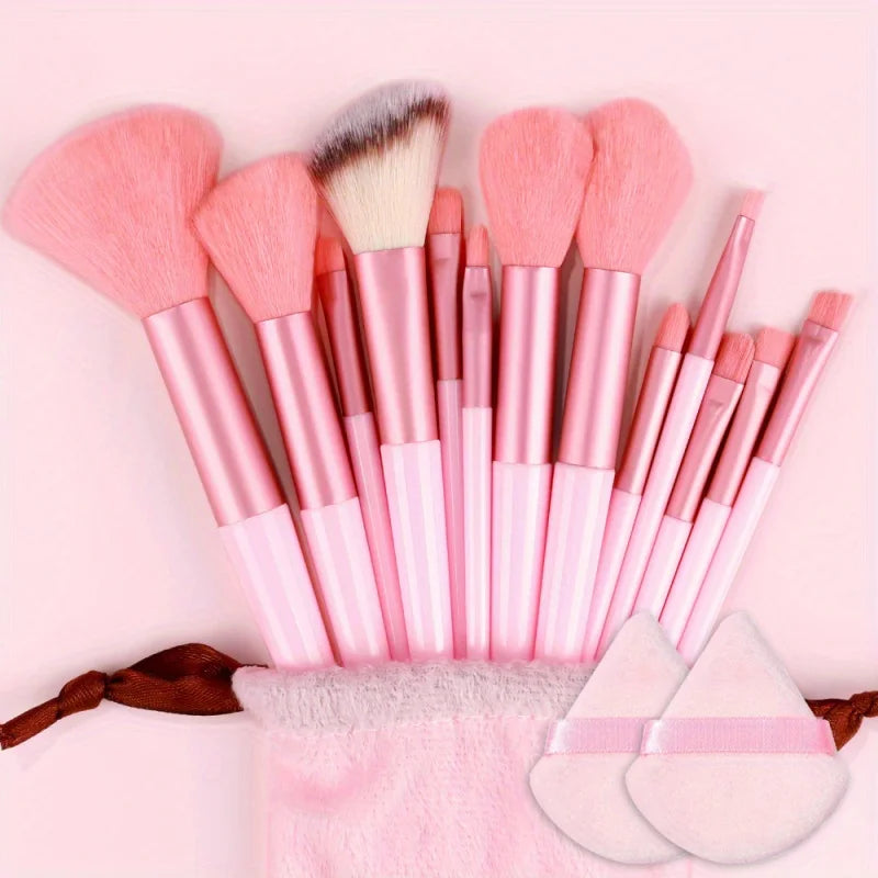 Makeup Brushes Set 13Pcs Premium Synthetic Brush Foundation Powder Blending Concealer Eyeshadow Blush Cosmetics Brushes Travel Quake PINK with bag