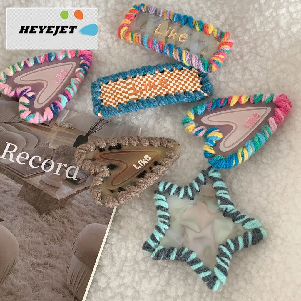 Five Pointed Star Bangs Hair Clip Knitted Star Love Heart Hair Side Clip Sweet Cute Girls Duckbill Clip Styling Accessories New Quake