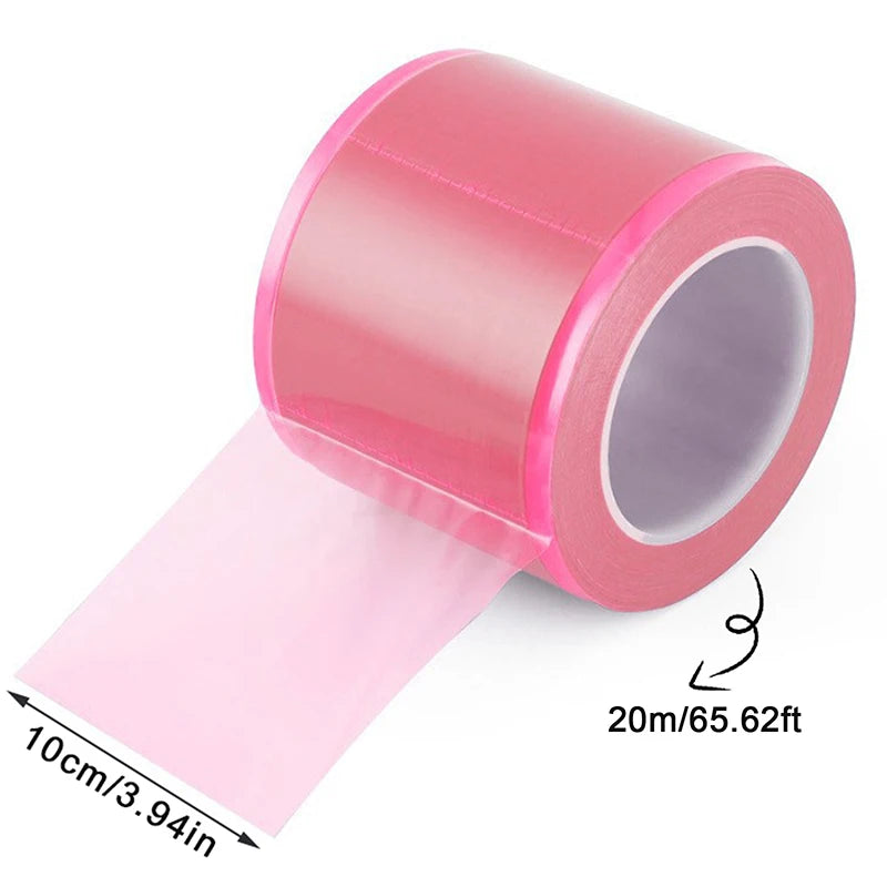 Width 10cm Disposable Protective Barrier Film Tape, Bathroom Toilet Isolation Sticker, Anti-Stain Cover for Door Handle & Switch Quake Pink