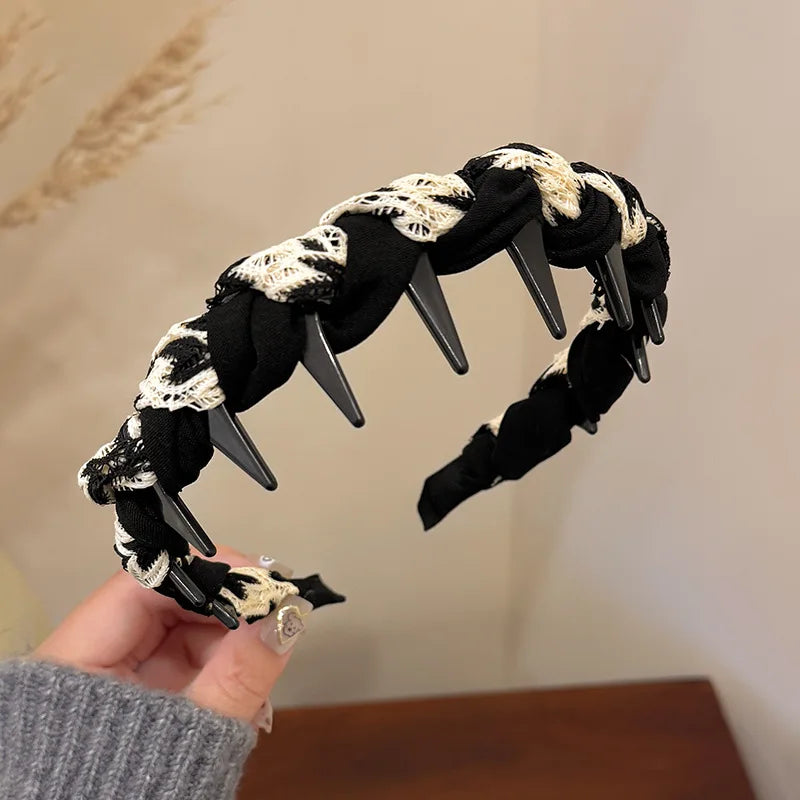 Autumn and Winter Yarn Knitted Fabric Headband Women Pressure Hair Face Wash Headband Fashion Versatile Hair Hoop Accessories Quake black