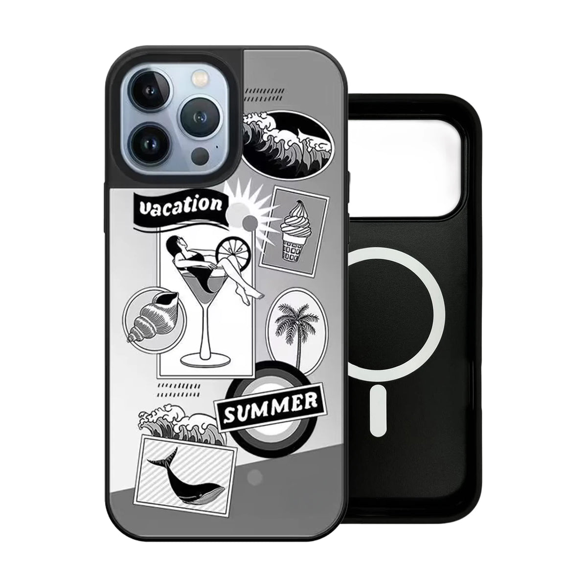 Vacation Summer Pattern Mirror Surface Magnetic Phone Case Cover for IPhone 13 14 15 16 17 18 Pro Max Case Quake