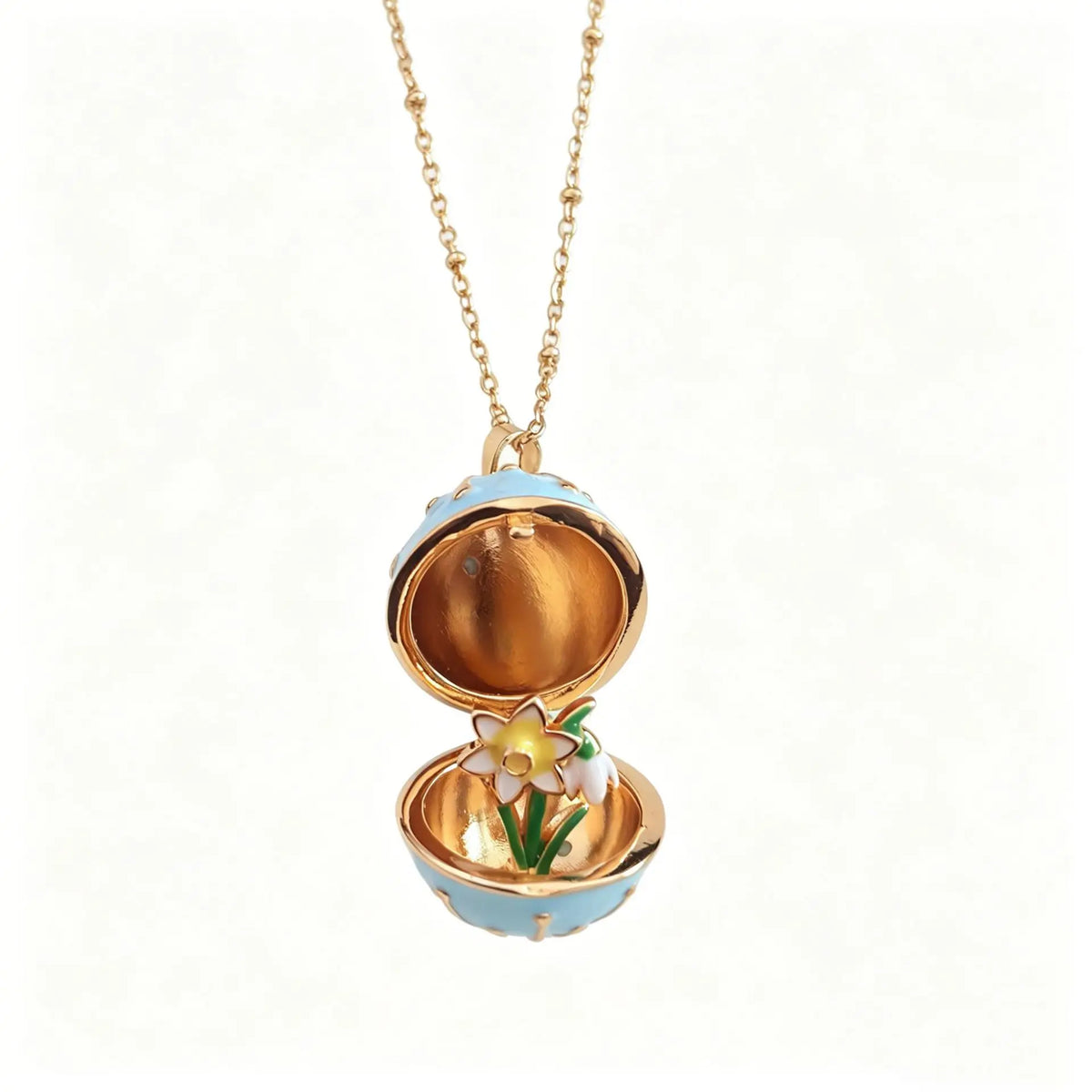 Openable Easter Egg Necklace Exquisite Floral Russian Style Mini Egg Pendant Delicate Fashion Jewelry For Daily Wear Quake Daffodil necklace
