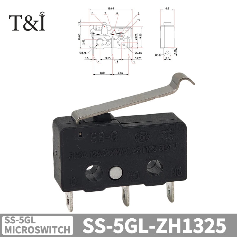SS-5GL Limit Switch 2 3 Pin NO NC SPDT Push Button Straight Lever Roller Arm Snap Action Microswitch for Appliance 5 10 20 50PCS Quake Arc Lever 16MM 50PCS