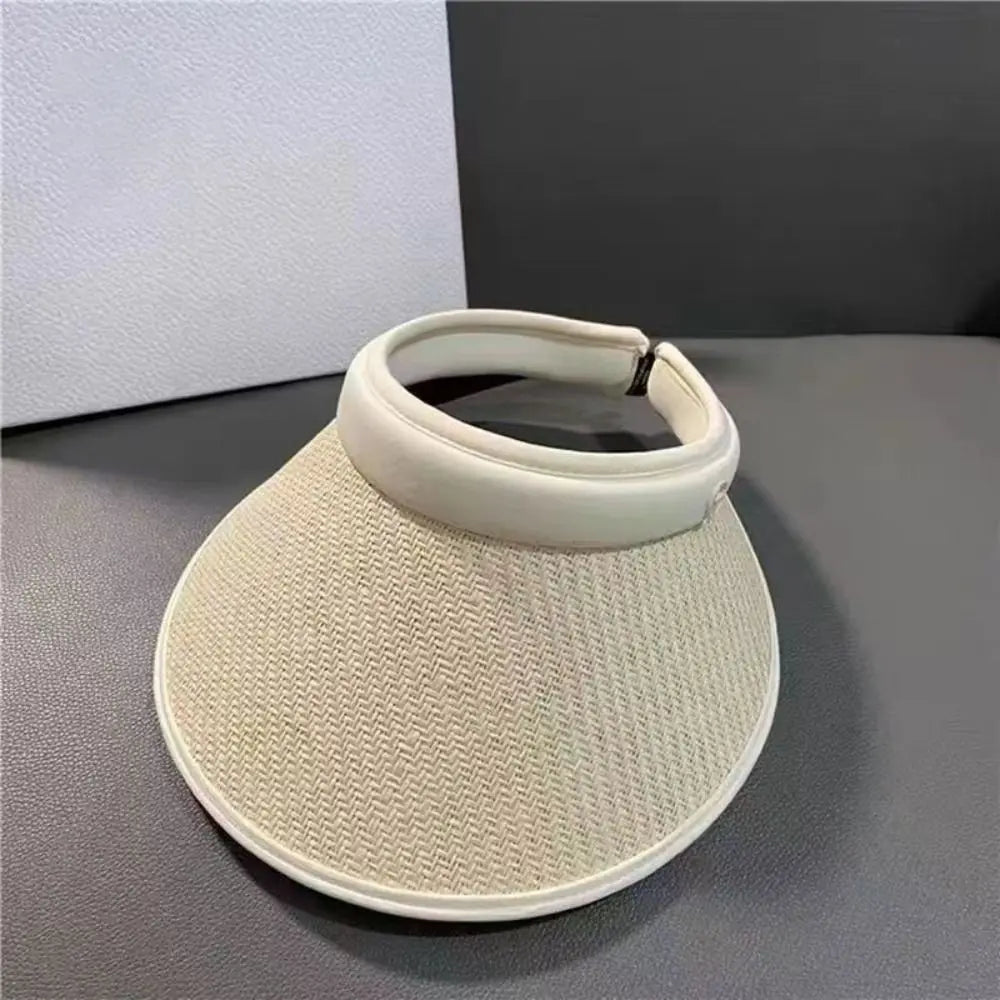 Sweet Visors Straw Hat Sun Protection UV Protection Beach Hat Large Eaves Empty Top Hat Quake C