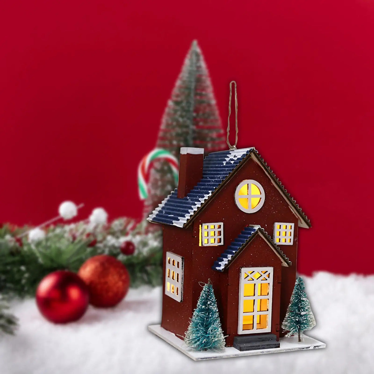 Mini Christmas Village House Wood LED Lighted Kids Toy Christmas Decorations for Bedroom Table Xmas Party Decor Home Decoration Quake StyleE