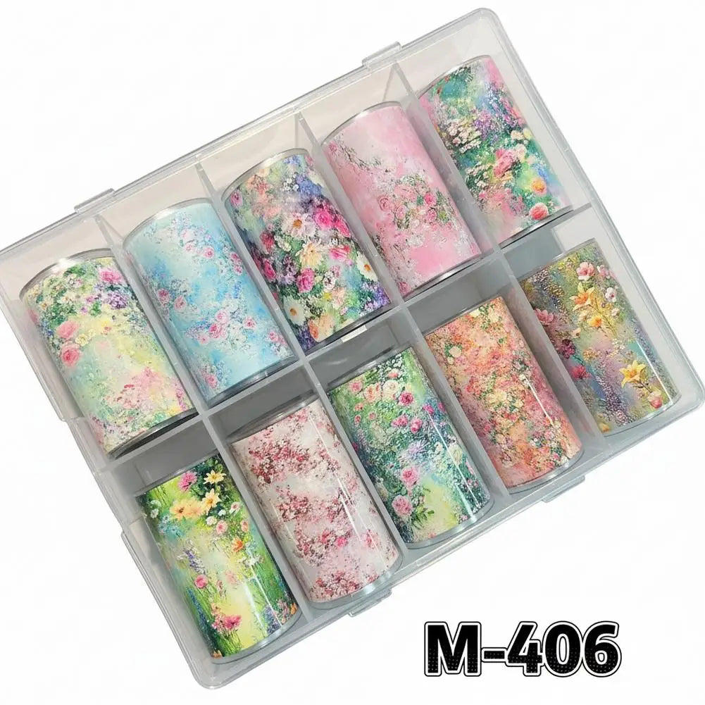 10 Rolls Flower Nail Foil Nails Art Design Stickers Decals Holographic Foils Paper Starry Sky Star Transfer Foil Nail Decoration Quake C