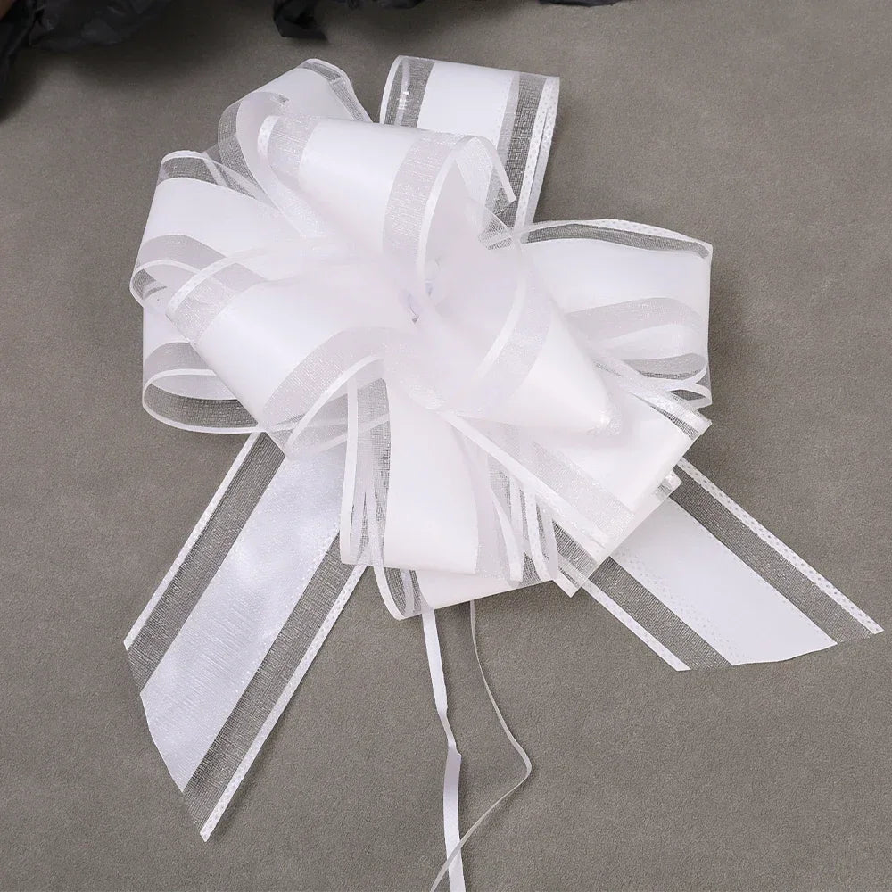 20/1PCS Large Snow Yarn Pull Bow Ribbon Big Bow for Cars Birthday Christmas Presents Large Gift Decoration Wedding Pull Flower Quake WHITE 5PCS