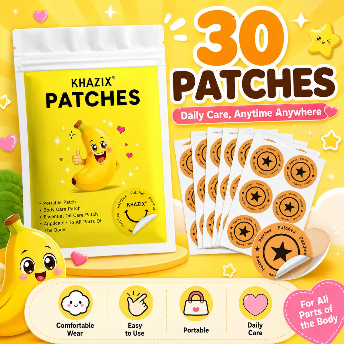 30Pcs Energy Patches Natural Ingredients Vegan Friendly Daily Energy Boost Patch Portable Body Stickers for Work Travel Sports Quake