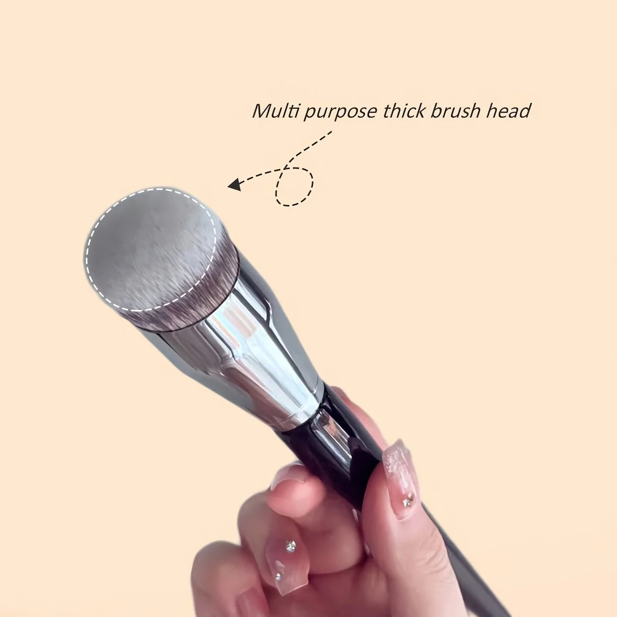 Profession Foundation Brush, Round Oblique Head, Soft Bristles Kabuki Brush for Contouring, Dense Bristles Quake