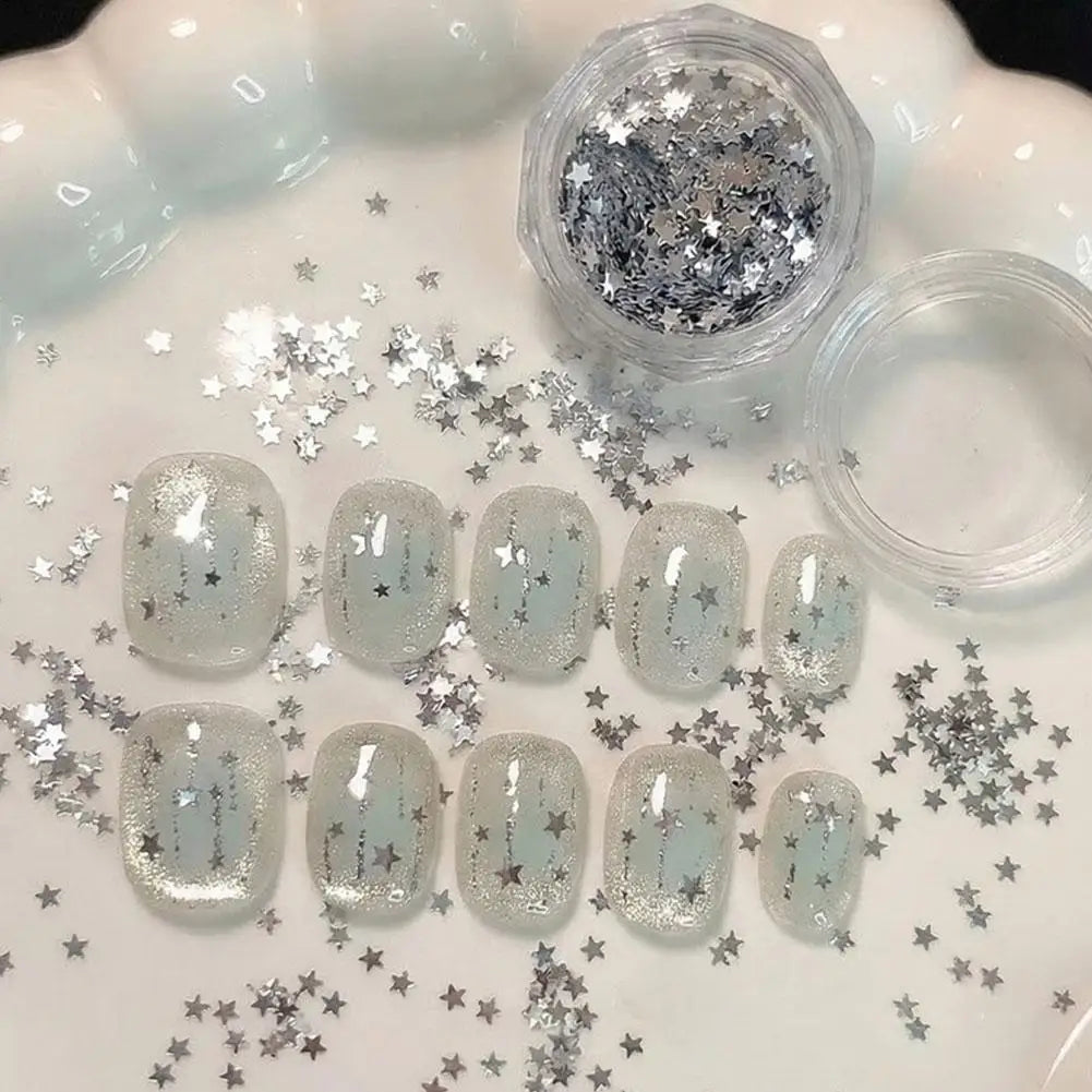Silver Glitter for Nails Design Shiny Nail Glitter Flakes Sparkling Silver Nail Sequins Starlight Sequins Glitters Nails Charms Quake
