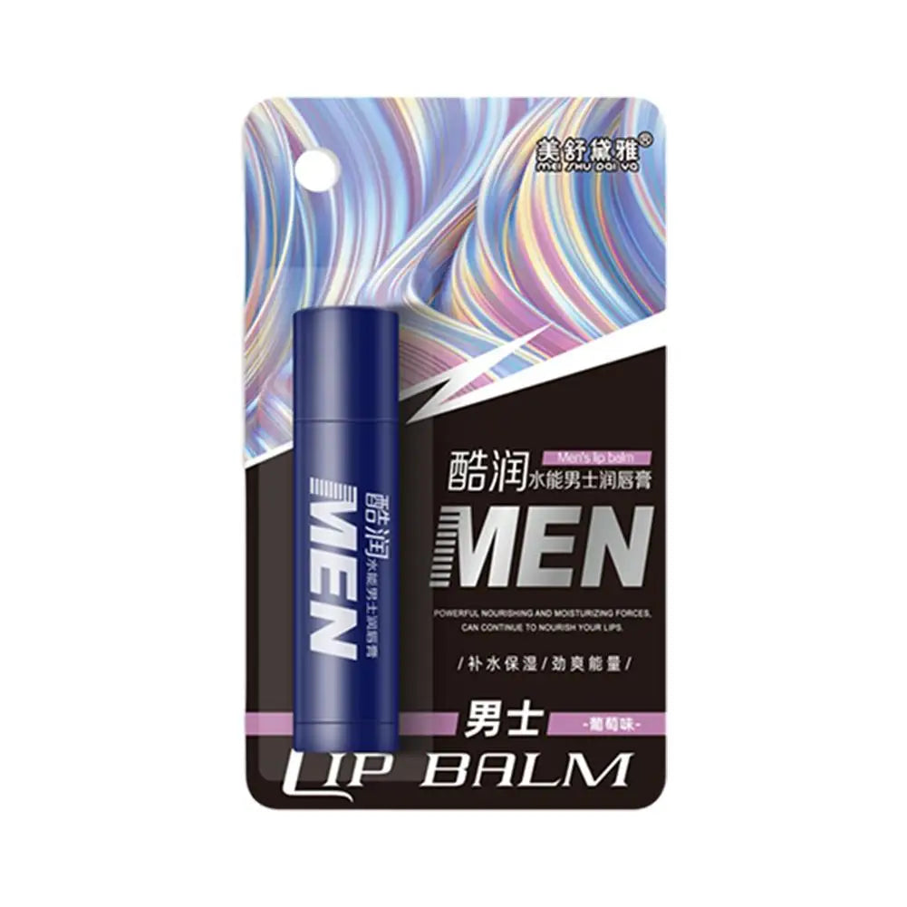 4 Flavors Hydrating Men's Lip Balm with Vitamin E, Mens Moisturizing Lip Balm Repairing Dry Cracked Lips Fade Lip Line Lips Care Quake grape