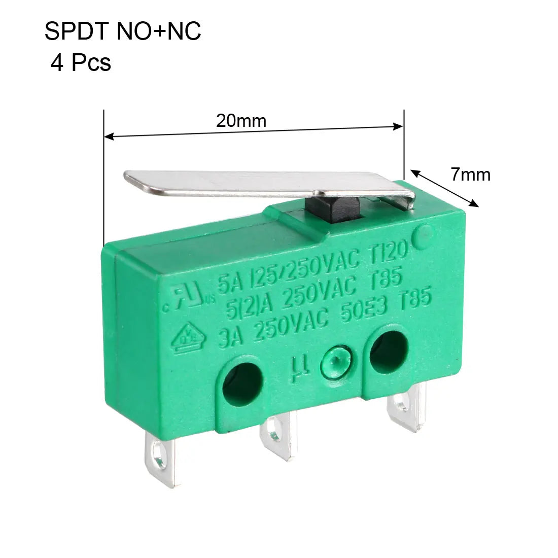 KW4-3Z-3 Micro Limit Switch SPDT NO NC 3 Terminals Momentary Short Straight Lever Green Switches 4Pcs Quake