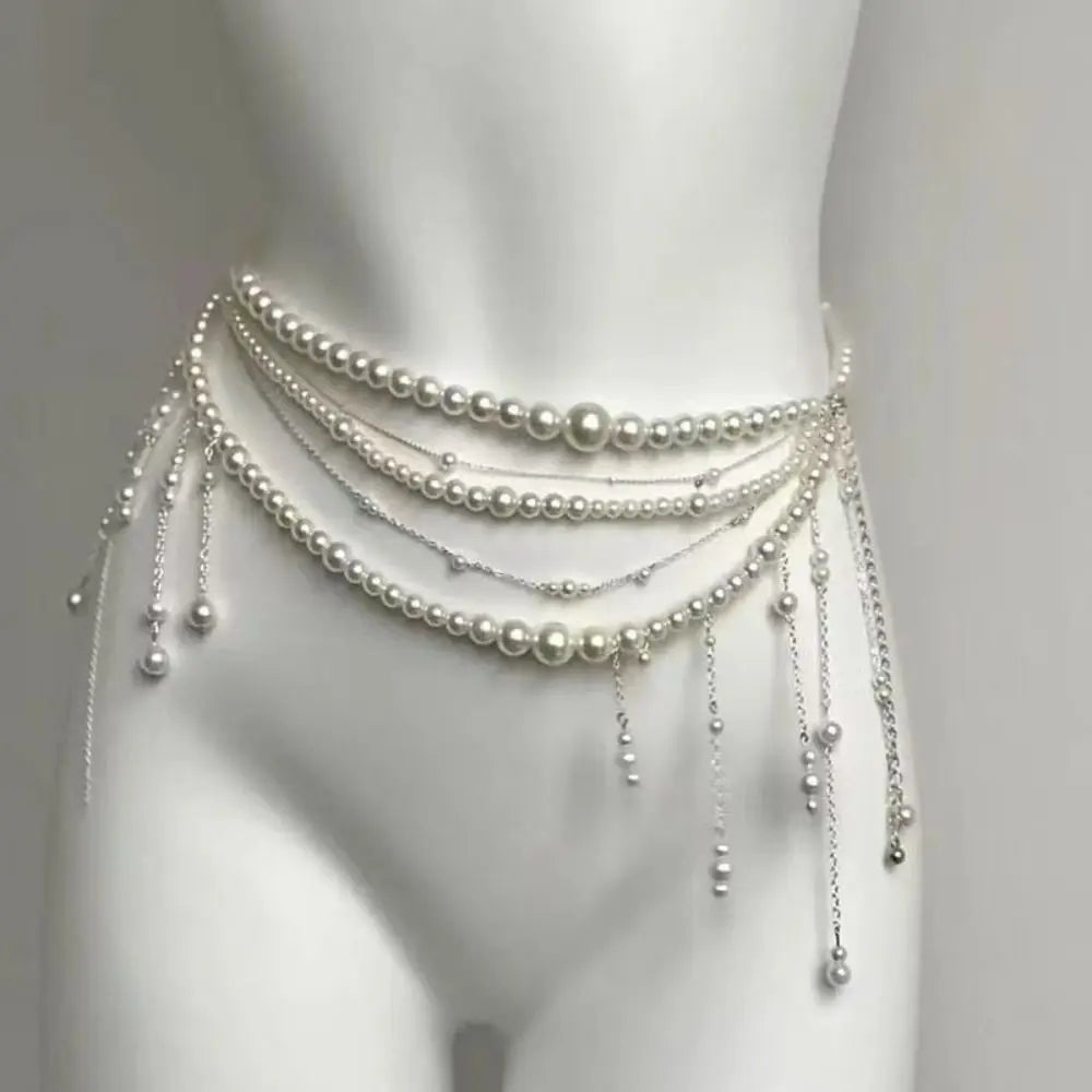 Fashion Retro Pearl Waist Chains Multilayer Jewelry Clothing Accessories Tassel Belt Versatile Elegant Waist Decorations Women Quake