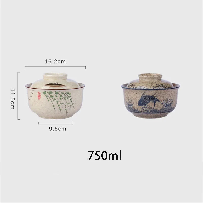YWDL 6.5inch Japanese Style Ramen Bowl With Lid Ceramic Instant Noodle Bowl For Soup Rice Noodle And Porridge Kitchen Tableware Quake