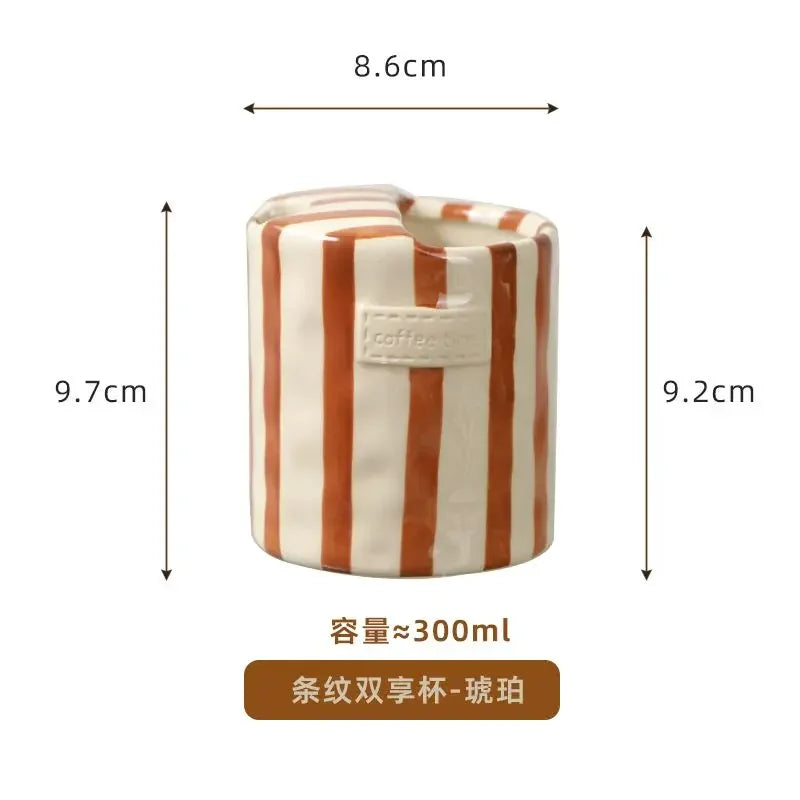 Modern Striped Ceramic Coffee Cup Hand Painted Simple Flower Tea Cup Home Breakfast Milk Mug Couple Mug Birthday Gift Home Decor Quake A 301-400ml
