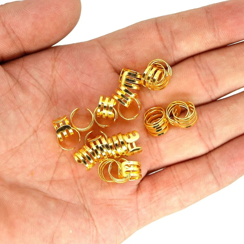 50Pcs Women Girls Dreadlocks Beads Hair Braid Rings Clips DIY Braiding Metal Cuffs Jewelry Pendants Hair Decoration Accessories Quake