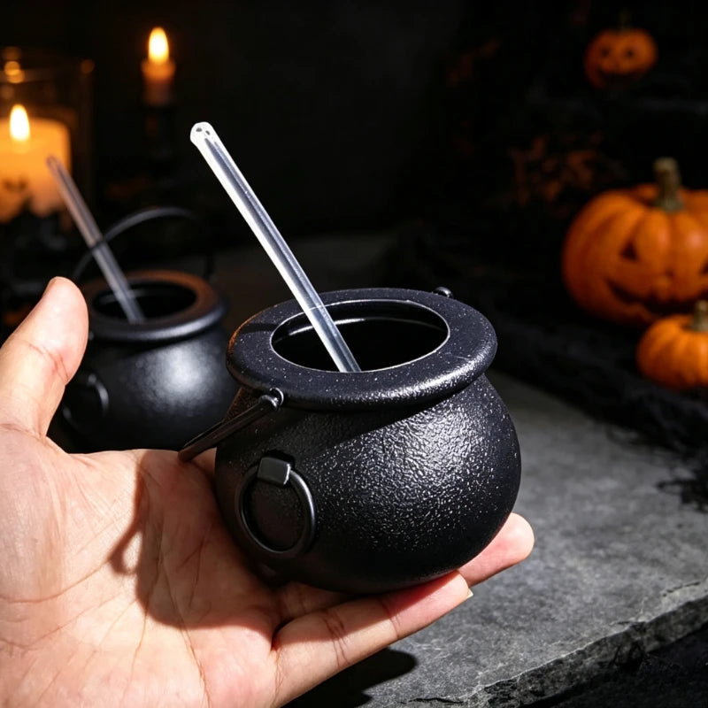 Witch Cauldron Candy Pail Handheld Flame Pumpkin Bucket Halloween St Patricks Day Festival Party Decoration Treat Holder Quake