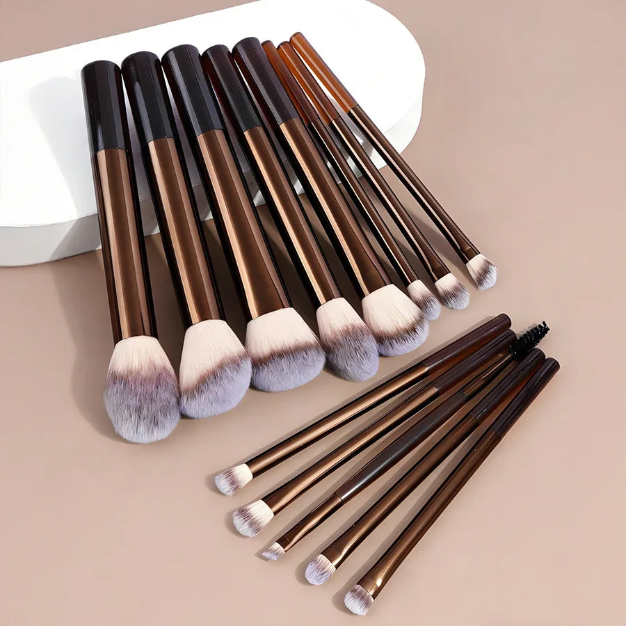 19 PCS Double-Ended Makeup Brush Set with Case Professional Foundation Powder Concealers Eyeshadow Blush Soft Bristles Quake