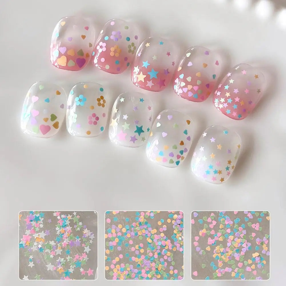 1 Box Colorful Heart Star Glitter for Nails Glitter Flakes Sparkling Diamond Sequin Nails Charms Sequins Manicure Decorations Quake