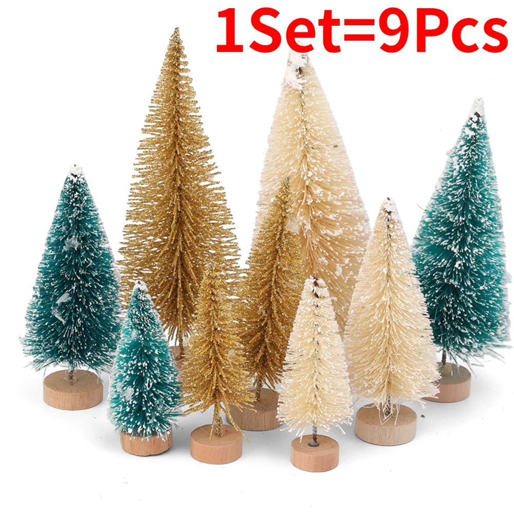 27/9PCS Mini Christmas Tree Artificial Miniature Pine Tabletop Tree Wood Base Xmas Ornaments Christmas Crafting Party Decoration Quake Christmas Tree Sets 18PCS (2Sets)