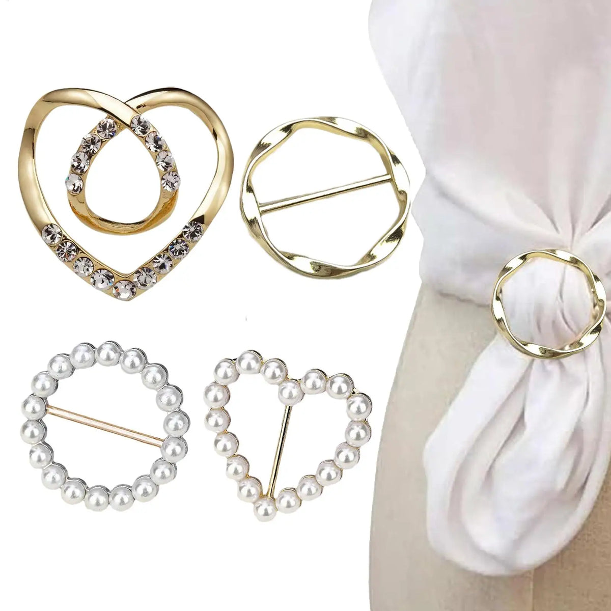 Silk Scarf Ring Clip Metal 4 Pieces Scarf Buckle Elegant Secure Classic Women Fashion Metal Buckle for Formal Business Meeting Quake