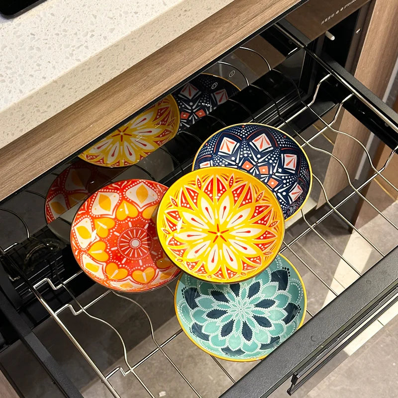 6pcs- Ceramic Bohemia Plate, Salad Plate, Appetizer, Serving Dried Fruit, Desserts And SaladsDishwasher Oven Microwave Safe Quake