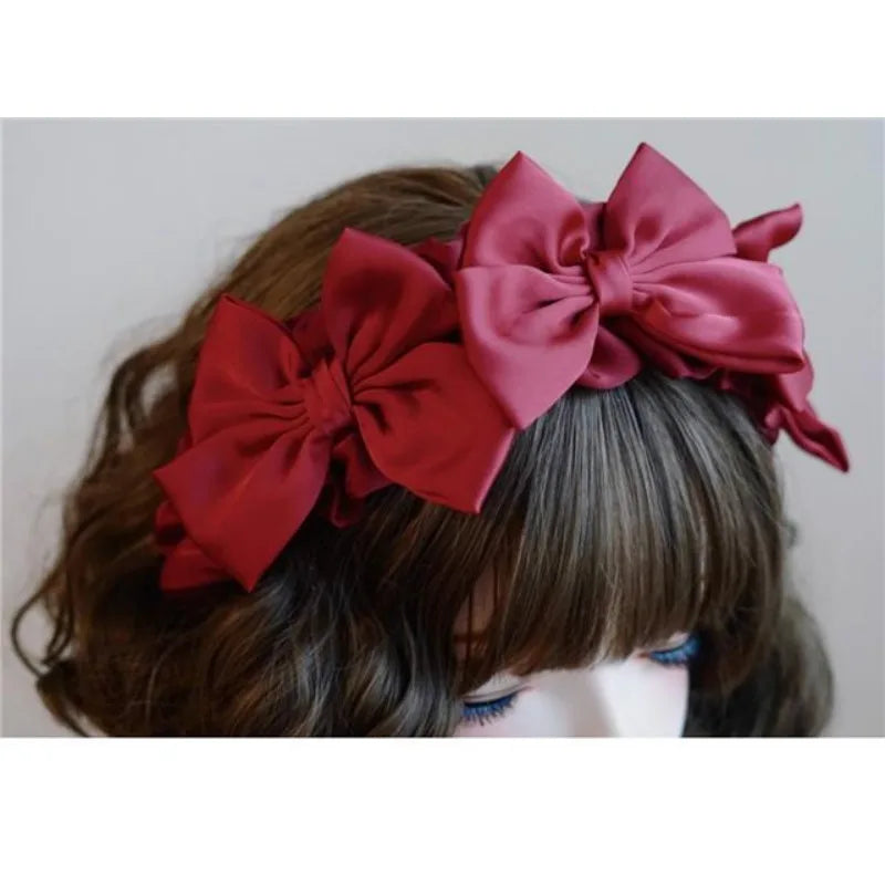 Handmade Butterfly Bow Headband Japanese Lolita Pleated Ruffle Edge Quake
