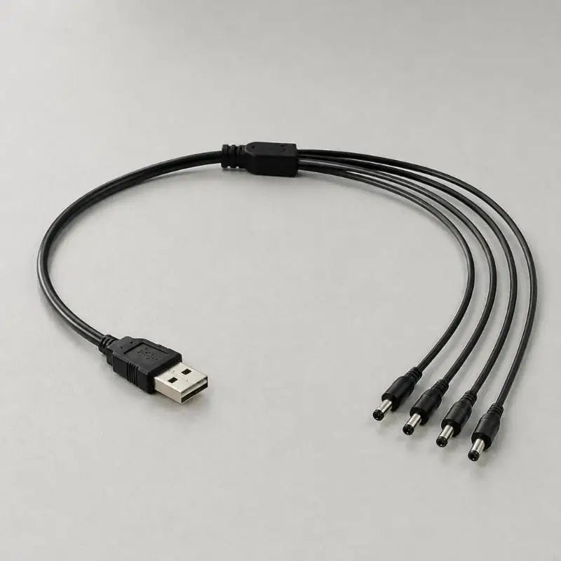Center-Positive USB Power Splitter Cord with DC5521 Male Outputs, PVC Insulation, and a Branched Cable Construction K1KF Quake