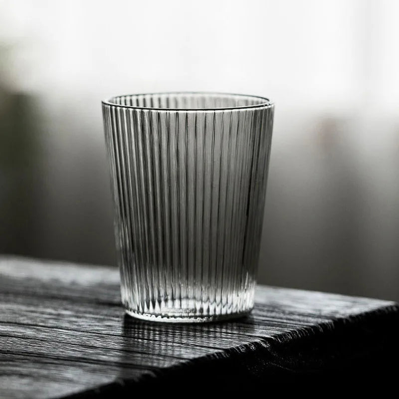 Japanese Vertical Striped Borosilicate Glass Cup Heat‑Resistant Latte Coffee Mug Transparent Water Tea Juice Cup for Home Quake