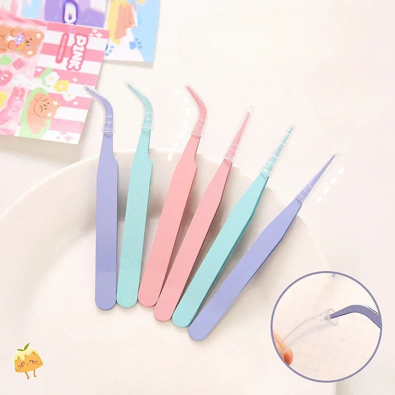 Macaroon Nail Art Decor Eyelashes Tweezers Tweezer Scrapbook Sticker Tapes Picking Stainless Clips DIY False Eyelashes Tools Quake