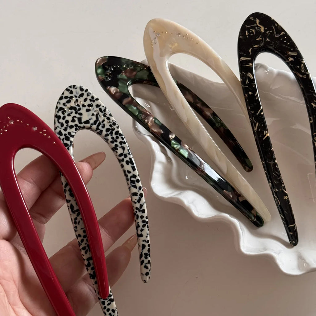 French Style Thicken Acetate U Shape Hairpin High-end Leopard Print Hair Stcik Back Head Daily Wear Versatile Hair Fork Braiders Quake