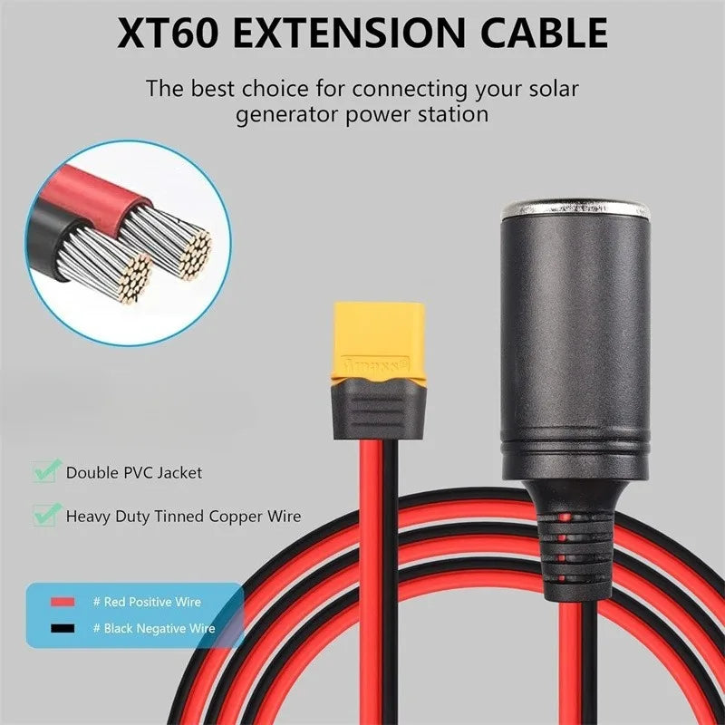 Universal Car Charger Adapter XT60 Male & Female to Cigarette Lighter Female Socket High‑Current Pure Copper Conversion Cable Quake