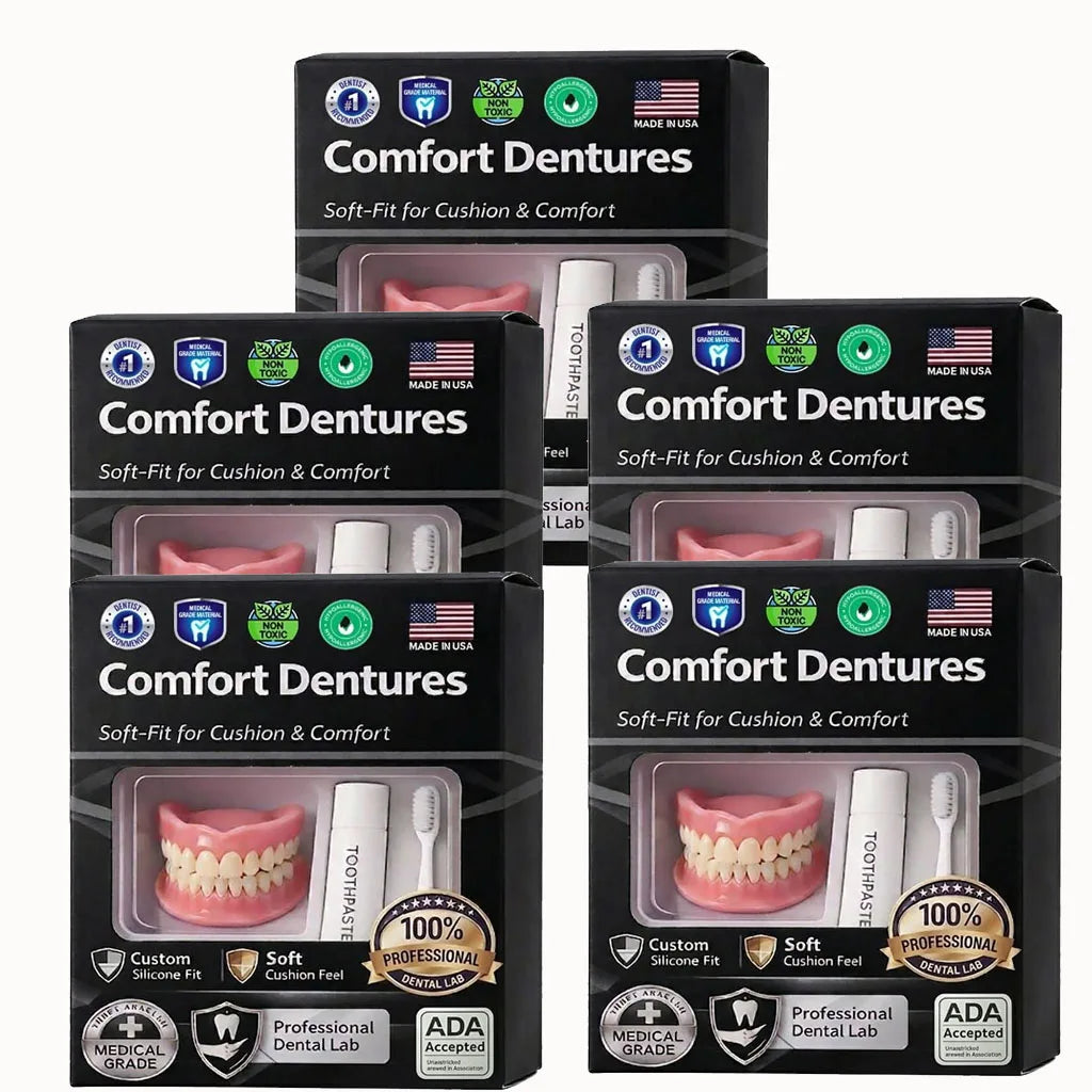 Silicone Fake Teeth Braces Immediate Dentures Comfort Fit Natural Instant Confidence Smile Oral Care for Edentulous Adults Quake 5sets