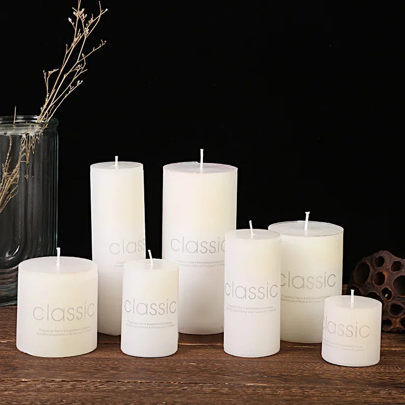 Classic European Ivory White Large Candle Smokeless and Odorless Romantic Wedding Hotel Decoration Festival Supplies Quake