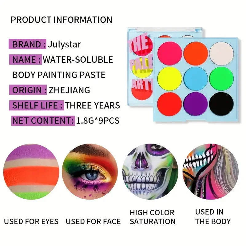 Face Body PaintingWater Soluble Colour UV Eyeliner PaletteLuminous EyelinerQuick DryingNon-Smudge Body Painting Art Cream Makeup Quake