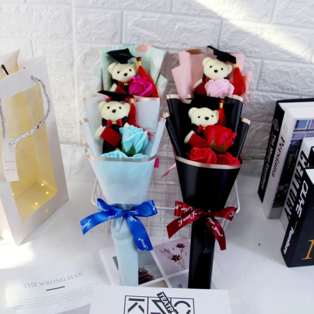 Sunflower Bear Bouquet Rose Plush Toy Sunflower Soap Flower Bouquet Decoration Graduation Gift Cartoon Lovely Bear Quake