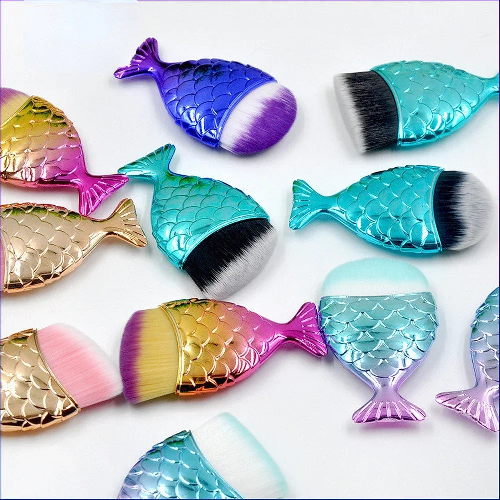 Foundation Cosmetic Fish Brush Blush Brush Mermaid Shape Professional Face Makeup Brush Makeup Tool Kit Powder Nail Art Tool Quake
