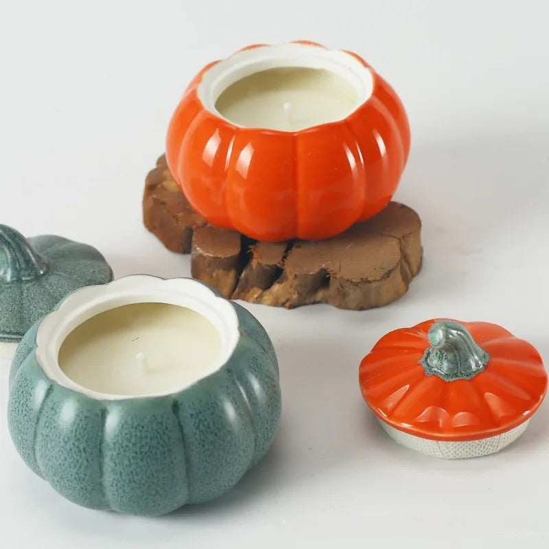 Pumpkin Shaped Ceramic Smokeless Aromatherapy Candle Home Indoor Romantic Fragrance Long Lasting Calming Effect Quake