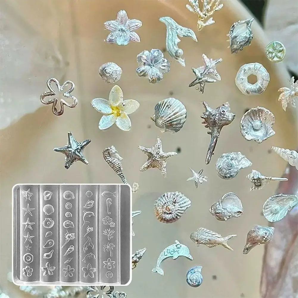 Flower Sea Shell Conch Coral Starfish 3D Acrylic Nail Mold Nail Decorations DIY Resin Manicure Mold Nail Art Mold Quake