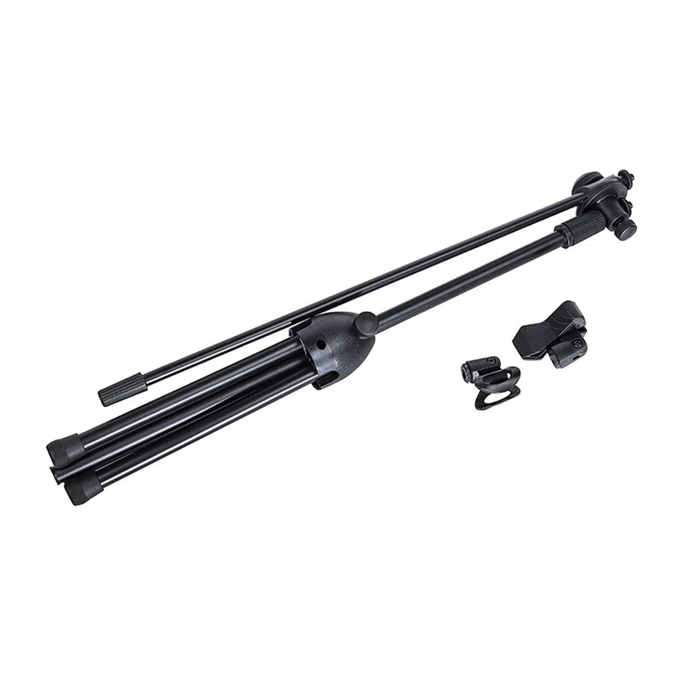 Tripod Microphone Stand Boom Mic Stand with 2 Mic Clip Holder Collapsible Adjustable Mic Bracket Quake