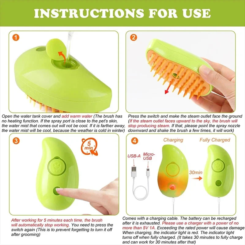 Pet Grooming Brush Electric Spray Water Spray Kitten Pet Comb Soft Silicone Depilation Cats Bath Hair Brush Grooming Supplies Quake