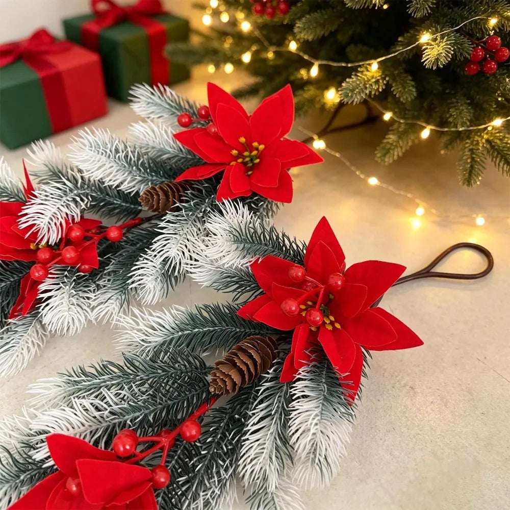 Christmas Artificial Hanging Vine Branch with Red Berries Pinecones Christmas Home Party Fake Plants Decorations for Door Window Quake