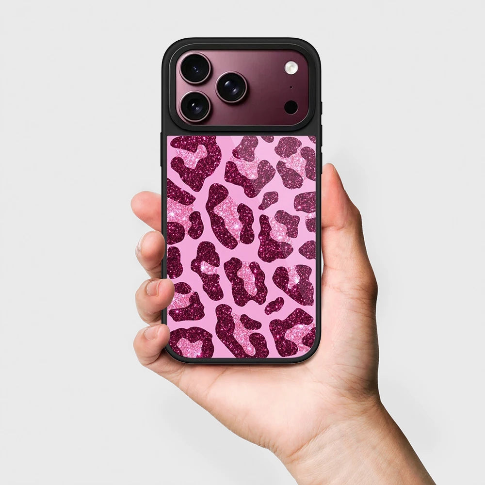 Pink Leopard Cherry Mirror Surface Magnetic Phone Case Cover for IPhone 12 13 14 15 16 17 18 Pro Max Case Quake