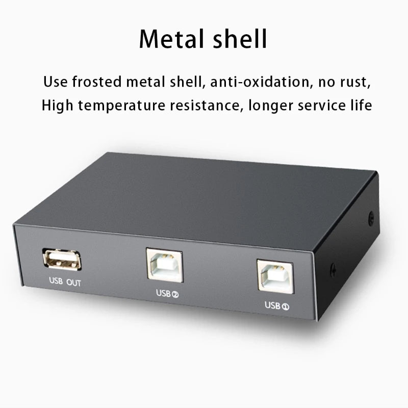2 in 1 Out USB Print Sharer, 2 USB 2.0 Ports Splitter Printer Adapter Sharing Device Switch Box for PC Printer Computer K1KF Quake